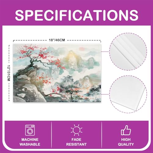 Feelyou Japanese Style Placemats Set Set of 4 18"x12" - color: Pink Teal