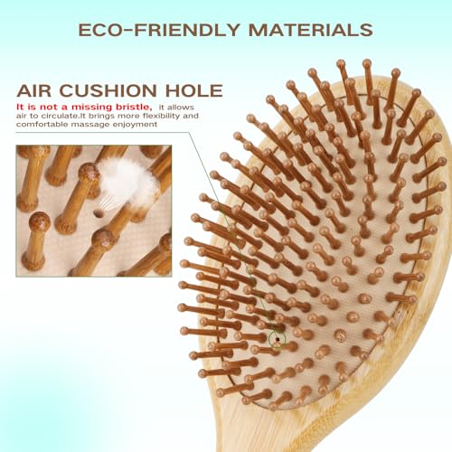 Bamboo Hair Brush and Comb Set for Hair Growth & Scalp Massager