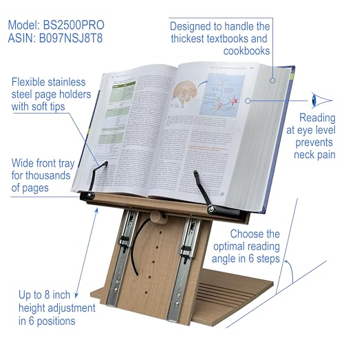 BS2500PRO XL Super Heavy Duty 15.4x10.5 Portable Height Adjustable Foldable Eye Level Bookstand Holder for Reading Hands Free Large Thick Heavy College Textbooks Tablets Neck Pain Free - size: XL PRO