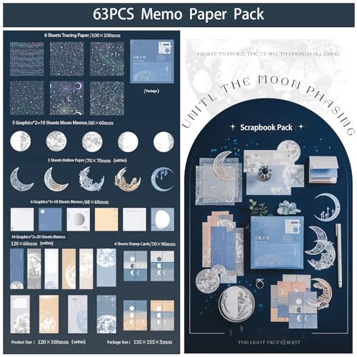 Doraking 63PCS Moon Embellishment Scrapbook Paper Packs for Journaling