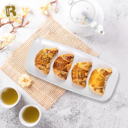 R-kay 4 Pack Plastic Serving Trays for Party - White Serving Tray 10 by 5.5 in - Heavy Duty Dessert Trays for Food - Rectangular Party Serving Trays - Premium Party Trays - White Platters - color: White, size: 10 Inch