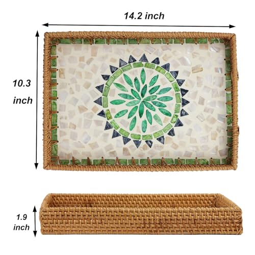Rectangular Rattan Serving Tray with Mother of Pearl Inlay, Bohemia - color: Bohemia