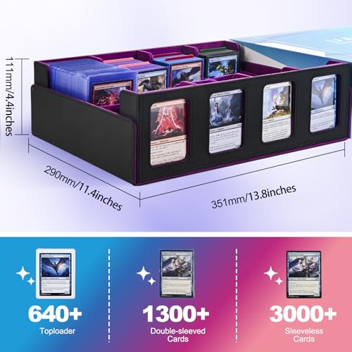 UAONO 4-Row 3000+ Trading Card Storage Box with Commander Display - color: Black&Purple, size: 4-row