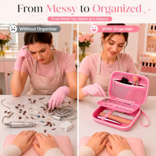 ALKOO 40-Slot Nail Drill Organizer Case with Nail Drill Bit Holder - color: Pink