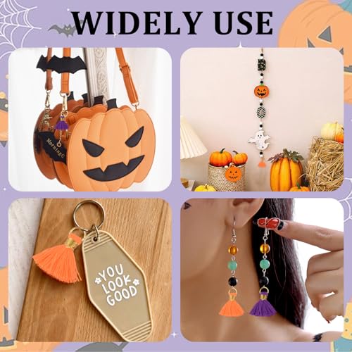 Mini Tassels Charm, 90pcs Golden Circle Purple Orange Black Mini Tiny Handmade Craft Tassels Charms for Halloween DIY Jewelry Necklace Making Accessories - color: 3 Halloween Colors-2.5cm