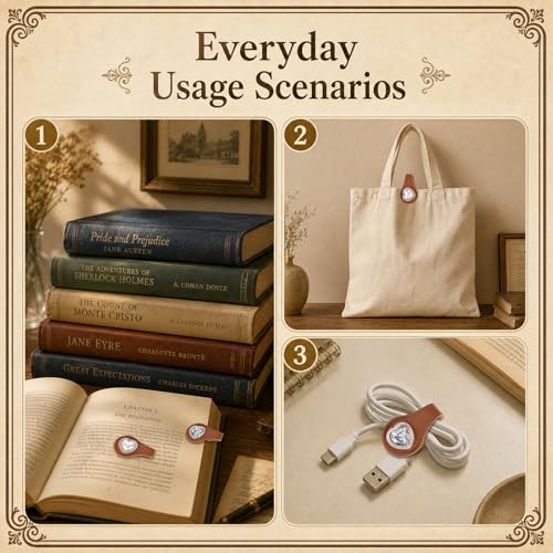 Vintage Heart Magnetic Bookmark - 2 Pcs Cute Leather Book Mark Gifts PU Magnet Page Marker Clips Accessories for Reading Women Lover Bookish Student Teacher Birthday School Office Supplies - style: Vintage Heart