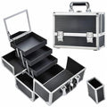 Joligrace 3-Tray Makeup Case with Mirror & Brush Holder, 11.6" Shine Black - color: Classy Black