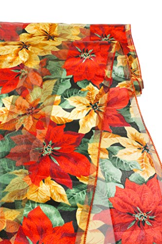 CBC Crown Christmas Scarf - Christmas Theme Candycane, Poinsettia Scarf - color: Poinsettia-gold Multi