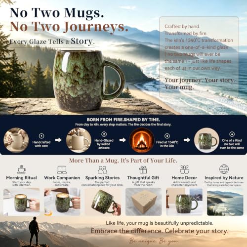 Forest Falls Ceramic Mug, 14oz Reactive Glaze Mug, Gift for Nature Lovers - color: 14OZ - Forest Falls · GROUND