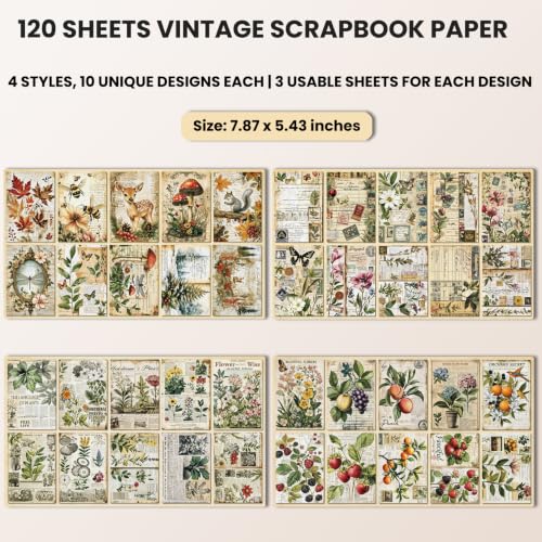 120Pcs Deco Papers for Scrapbooking, 5.4x7.9in Vintage Decoupage Paper Junk Journal Supplies, Retro Flower Butterfly Ephemera Paper Pack Diary Room Decor Wall Art Collage Album - color: Multicolor 21