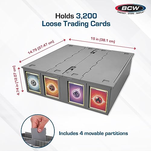BCW Collectible Card Bin, Holds 3,200 Cards, Stackable, Grey, 4 Dividers - style: Single