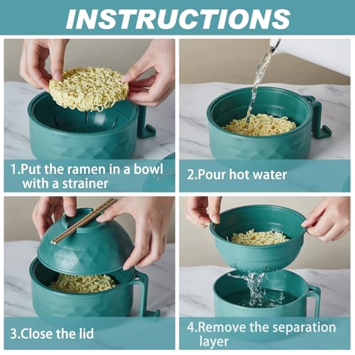 6 Pcs Microwave Ramen Cooker Set 40oz Bowl, Dark Green - color: Dark Green
