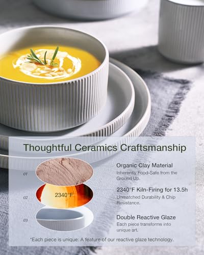 Famiware Star Stoneware Dinnerware Sets for 8, Reactive Glaze Plates, Bowls - color: Matte Gray