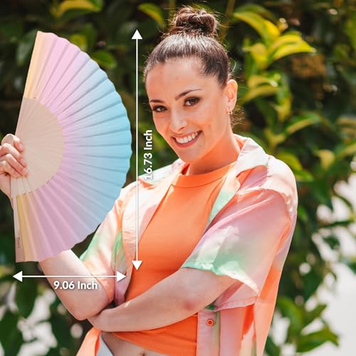 Fisura – Original Gradient Folding Fan in red with Hanger. Elegant Wooden Handheld Fan for Women. Lightweight Accessory for Weddings, Parties, Festivals, Travel and Unique Gift Ideas. - color: Gradient, Blue