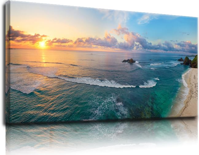 Yxbhhym Large Pictures for Living Room Wall Decor Bedroom Coastal Wall Art Sunset Beach Painting Ocean Poster Room Decor Office Artwork Seascape Prints Framed Modern Bathroom Home Decorations - color: AcoatL, size: 48"L x 24"W