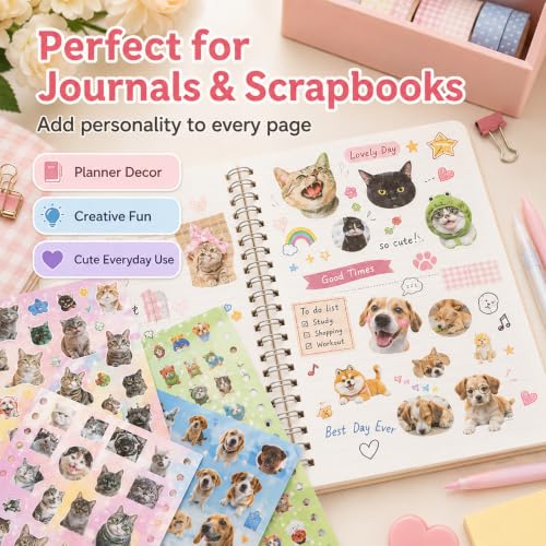 1000+Cat Sticker Book Kawaii Heisei Retro Stickers for Journaling Y2k Cute Scrapbook Stickers - color: Star Cat