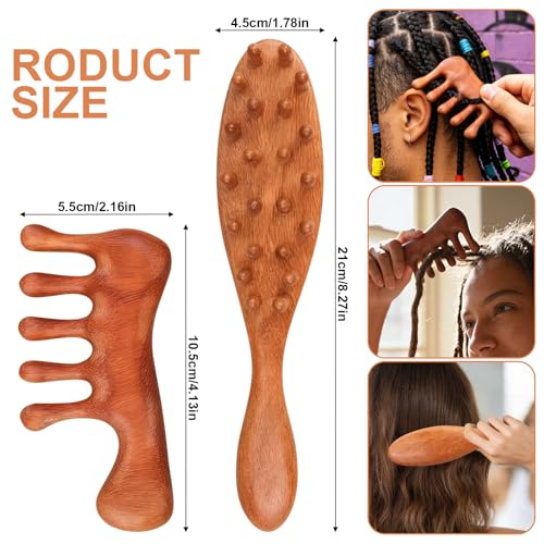 2pcs Loc Comb & Brush Set, Wooden Loc Brush for Dreads, Comfortable Massage Scalp Brush for Dreadlock Sisterlocks Microlocs Hair Growth