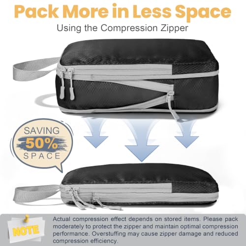 10-Set Compression Packing Cubes for Travel - color: Black, size: 10-Set