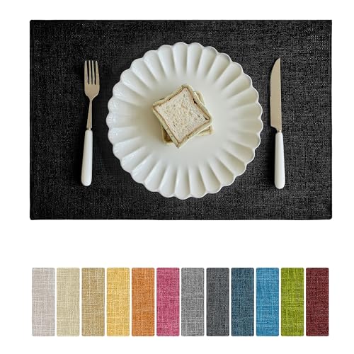 Softalker Faux Linen Cloth Placemats Set of 4-12 x 18 Inch, Black - color: Black, size: 4pc