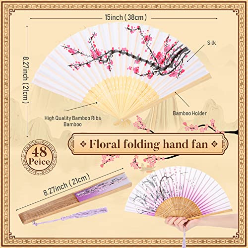 Roowest 48 Pcs Folding Hand Fans Foldable Chinese Japanese Fans for Women