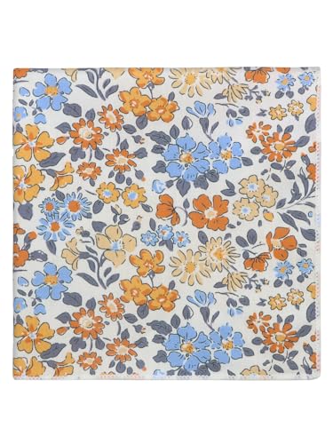 Luckyvestir Floral Pocket Squares for Men Cotton Flower Handkerchief Formal Wedding Party Graduation - color: Orange