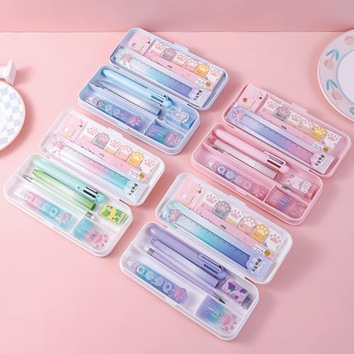 MOZXIRZ 9 Pcs Cute Purple Stationery Set for Girls Boys Kids Women Back to School Supplies Office Supplies Cartoon Cat Paw Stationery Set Aesthetic Kawaii Stationery Gift (Purple) - color: Purple