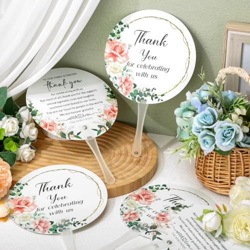 CroBlissful 100 Pcs Wedding Hand Fans for Guests Bulk, Handheld, Leaf - style: Flower