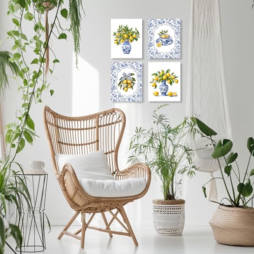 LUKIPOM Chinoiserie Lemon Wall Art Posters Set of 4 Unframed - color: Color 004