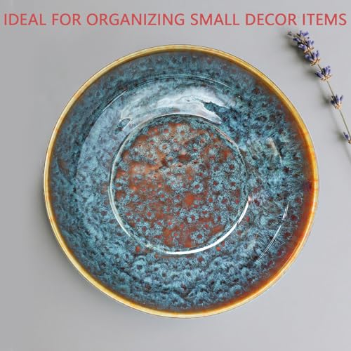 Ceramic Fruit Bowl,10.2" Decorative Bowl, Large Fruit Bowl for Kitchen Counter, Pedestal Bowl, Kitchen Counter Décor, Bread Candy Snacks Organizer(Magic Eye Blue) - color: Magic Eye Blue