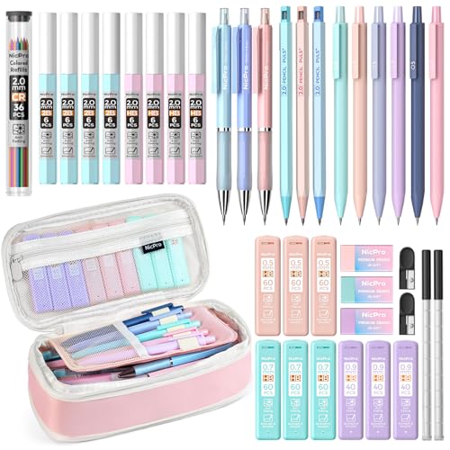 Nicpro 38PCS Aesthetic School Supplies, Pastel Mechanical Pencil Set - size: 38 PCS