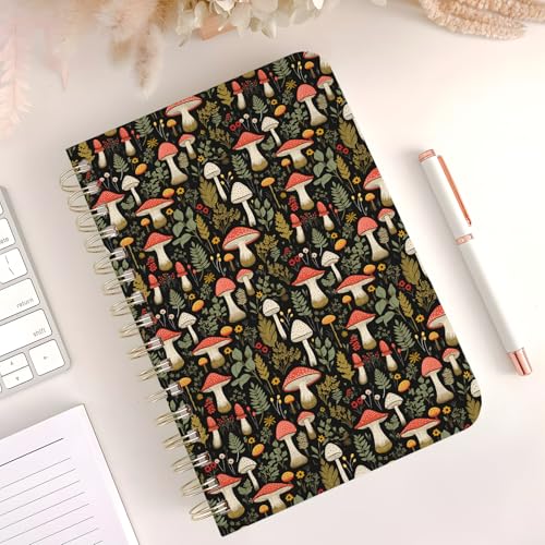 Cute Spiral Notebook Journal A5 6x9 Note Book with Pocket, Mushroom - color: Mushroom