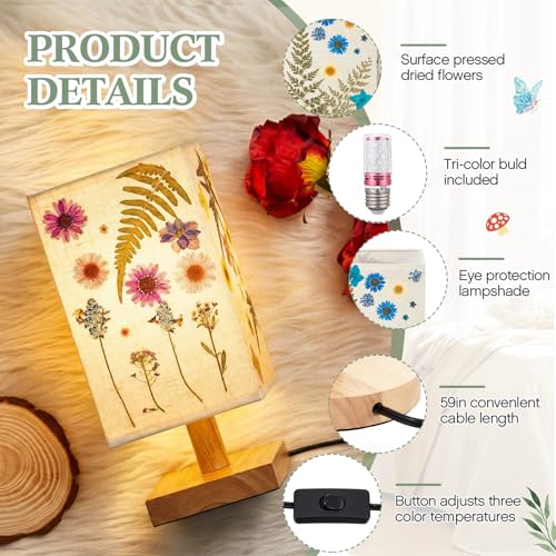 Hortsun Pressed Flower Vintage Table Lamp,Rectangle - color: Rectangle