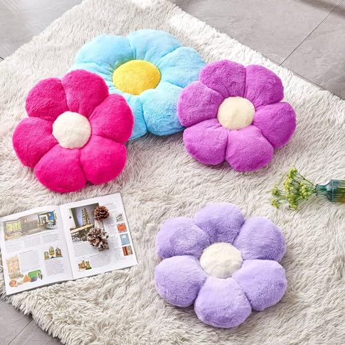 Kcvvcr Hot Pink Flower Pillow, Cute Decorative Flower Shaped Throw Pillow with Faux Rabbit Fur, 14.9" Soft Flower Plush Throw Pillow Floor Pillows Room Décor for Bedroom Living Room - color: Hot Pink, size: 14.9 Inch