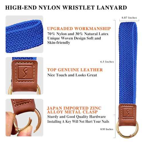 Fishent Stretchy Key Chain, Cute Keychain Wristlet, Woven Wrist Lanyard for Keys, Key Chains for Women Men Car Keys ID Badges Card Wallet Phone, Clein Blue - color: Clein Blue