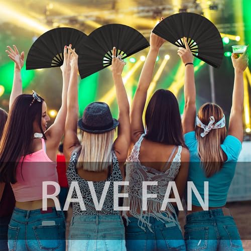 Maitys 2 Pack Foldable Fans for Rave Dancing,Black,Simple Pattern - color: Black, style: Simple Pattern