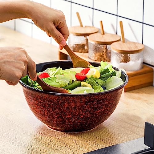HASENSE Serving Bowls, 84 Ounce Ceramic Mixing Bowls Set of 2 for Kitchen, Large Salad Nesting Bowls for Cooking,Baking,Soup,Pasta,Fruit, Microwave & Dishwasher Safe(Red) - color: Red, size: 84 Ounce