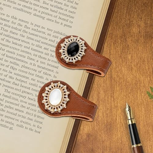 Vintage Magnetic Bookmark Gifts - 2 Pcs Cat Eye Stone Leather Magnet Book Marks PU Page Markers Clips Accessories for Reading Women Lovers Bookish Readers Students Teachers Birthday School - style: Cat Eye Stone