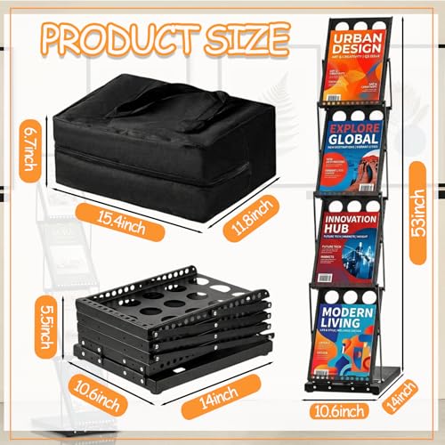 Brochure Display Stand with 4 Pockets Literature Stand, 1 Carrying Bag