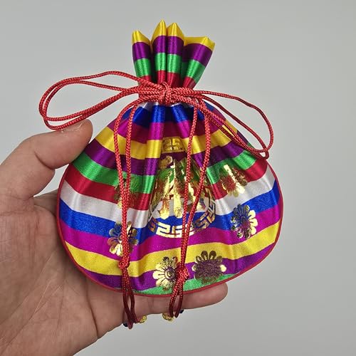 Korean Saekdong Bokjumeoni Pouch, Traditional Drawstring Lucky Bag with Gold Foil Pattern, Small Fabric Gift Pouch for Coins, Jewelry, and Keepsakes, Made in Korea