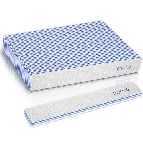 BLESWIN 25PCS Nail File Professional, 100/100 Grit Nail Files Reusable for Acrylic Nail, Double Sided Nail File for Fake Nail, Suitable for Nail Tech or Pet - size: 100Grit(25 Count)
