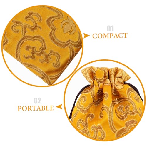 Kisangel Golden Silk Brocade Fortune Bag with Drawstring Closure - color: Golden