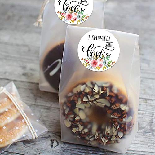 Floral Handmade Stickers, 1.4 Inch Round, 500 Labels per Roll (1 Roll), Adhesive Labels