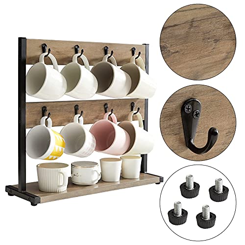 IBUYKE Coffee Mug Holder for Countertop,16 Hook Mug Tree,Greige TBJ001Y - color: Greige, size: no shelf(16 mugs)