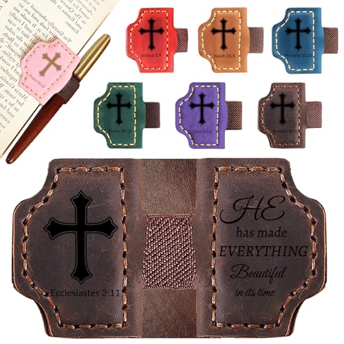 Personalized Leather Bookmark with Pen Holder - Magnetic Bible Verse Design, Christian Book Lovers Reading Accessory, for Book Lovers Men Women (Coffee, Ecclesiastes 3:11) - color: Coffee, size: Ecclesiastes 3:11