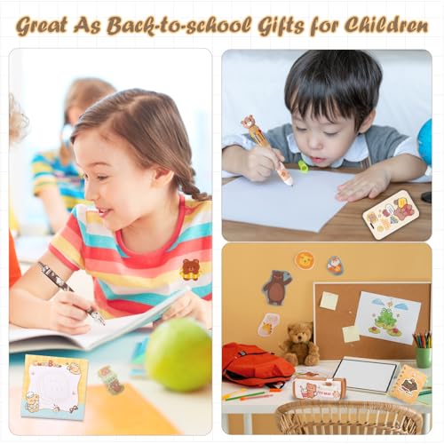 406Pcs Cute Bear Stationery Set, Kawaii Office Supplies Includes Fun Pencil Case Gel Ink Pens, Cartoon Sticky Notes Mini Notebooks Stickers Card Case As Bulk Party Gifts for Girls (Bear) - style: Bear