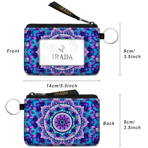 IRADA ID Case Wallet Keychain with Clear ID Window Zipper Cute Coin Purse for Women Water Resistant Small Coin Pouch-Purple Mandala Flower Keychain Wallet - color: Mandala Flower-Purple-Keychain Wallet