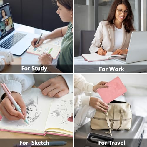 Lined Notebook 5.9"x8.5", Hardcover Leather Journal for Women Men,160 Pages - color: Pink, size: Lined Page
