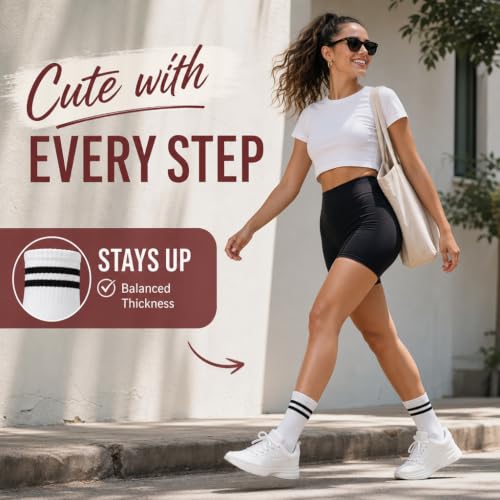 Forever Bambe Mini Crew Socks for Women 4-Pack Cushioned Bottom Retro Striped Socks - Athletic Women's Short Calf Sock - color: 3 - Cool White