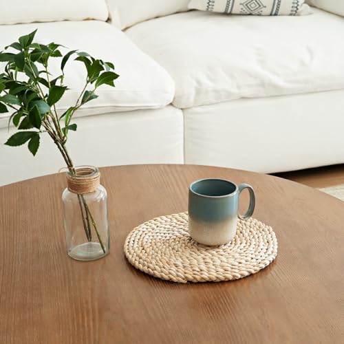 Bosmarlin Ceramic Coffee Mug Set of 4, 14 Oz, Coffee Cups with Big Handle, Microwave Safe, Unique Reactive Glaze (Teal) - color: Teal