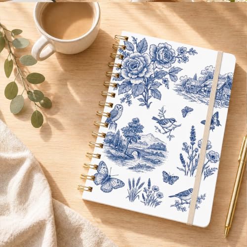 Lined Spiral Notebook, Pretty Hardcover Notebooks 6''x 8.4'', Bible Journal, Notebook for Work, Note Taking, Journaling, Writing, Gift for Women Girls, French Blue Toile - color: blue toile
